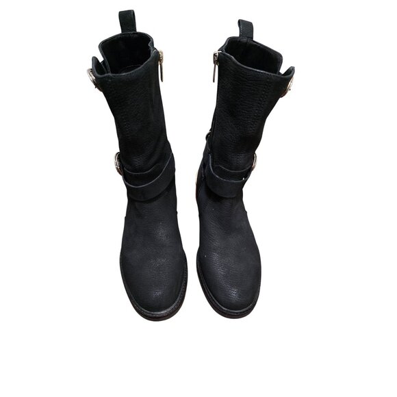 Vince Camuto Kerivini Black Leather Mid-Calf Boots Straps & Buckle Size 7.5 - Picture 1 of 9